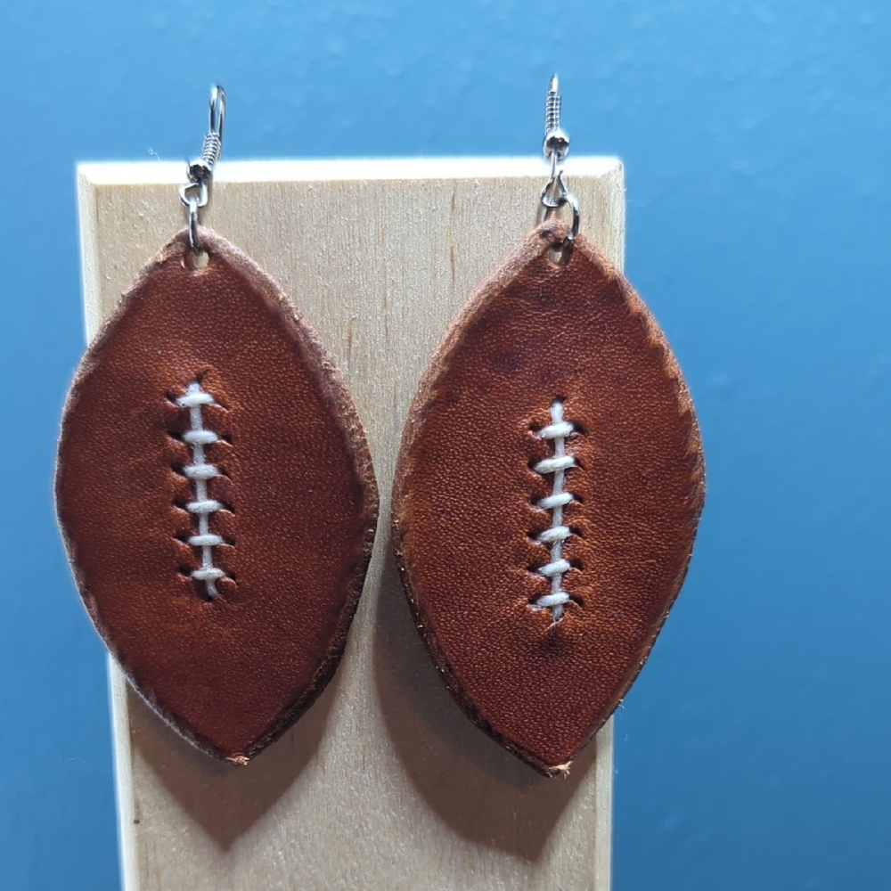 Brown Football Leather Earrings